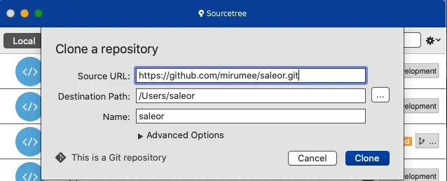 How to clone a Github repo Sourcetree Prepared Dialog