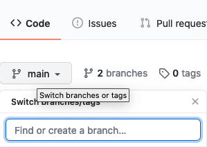 Create a GitHub branch Branch Selector open