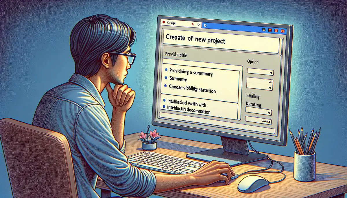 A realistic image of a person using a computer to create a GitHub repository